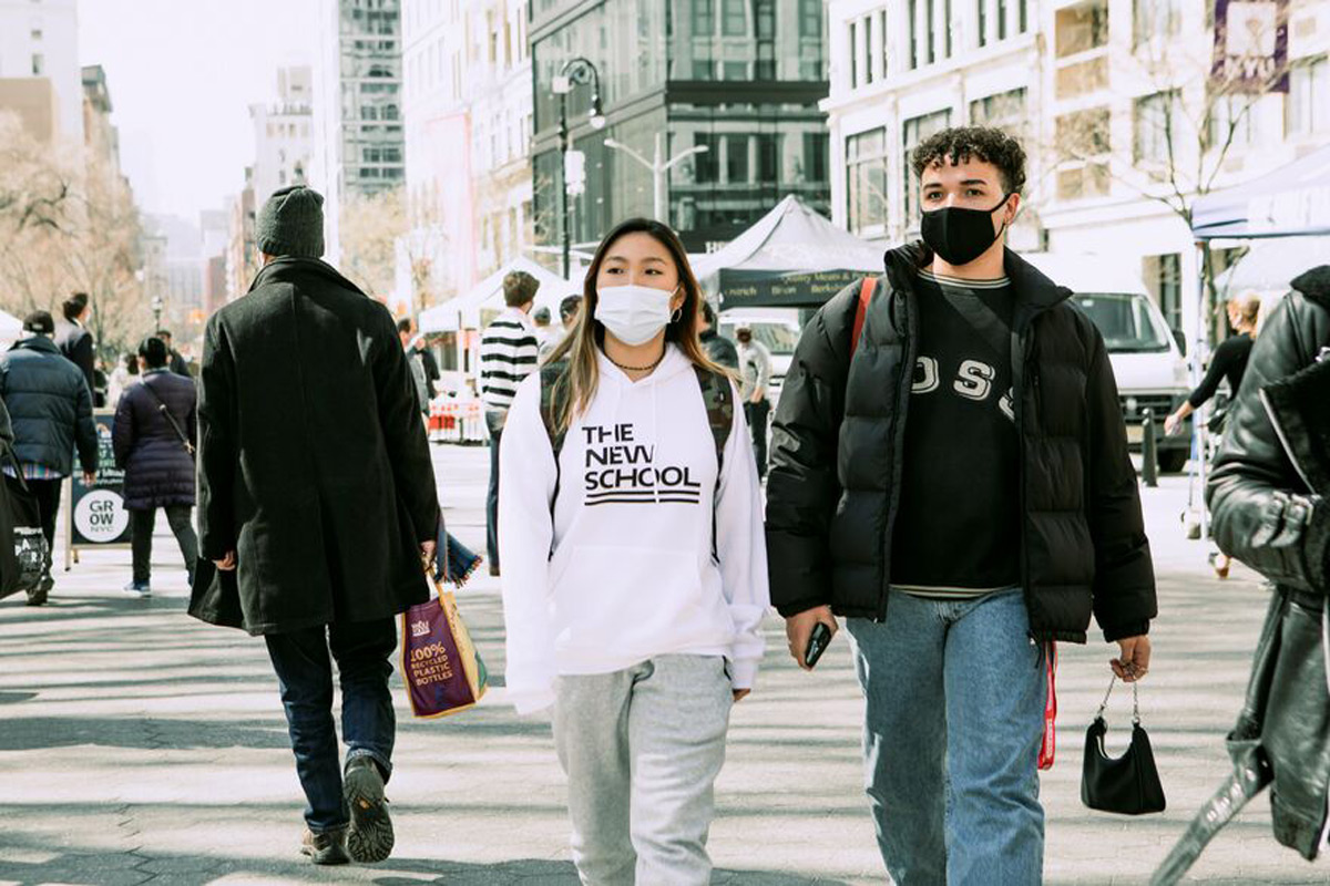 New School students wearing face masks